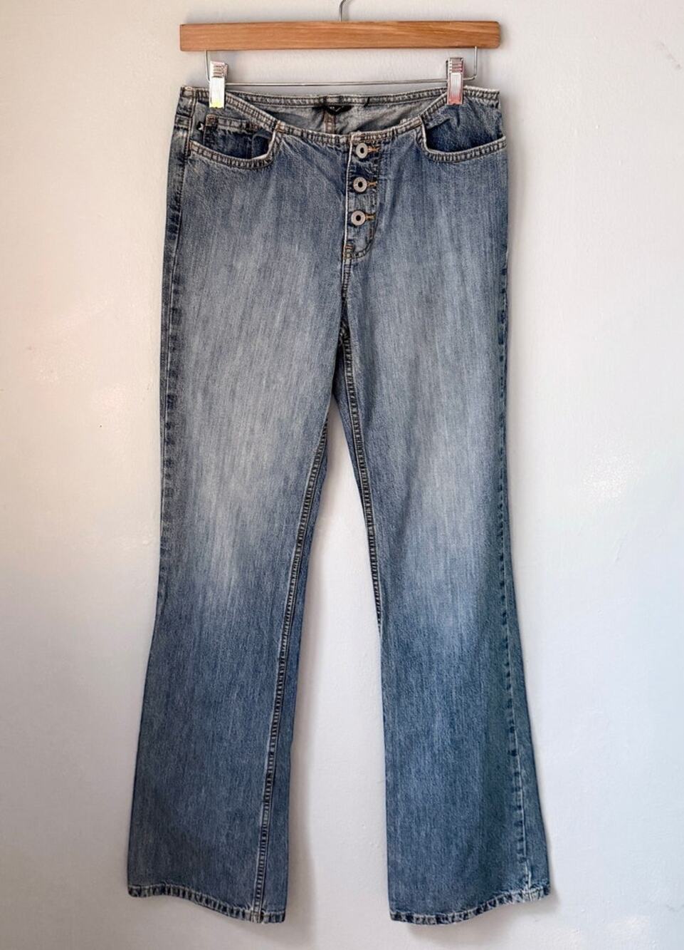 Y2K Low Rise Flare Jeans | Button Fly Light Wash Bootcut Denim | Express | W 30"